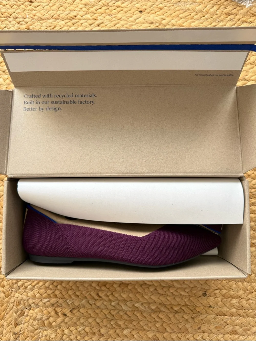 Rothy's Pointed Knit Flats in Plum with Blue Trim - Picture 2 of 10